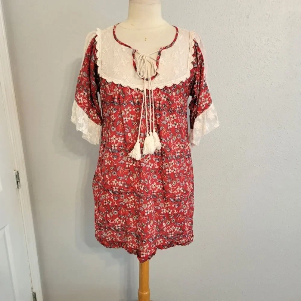Hayden red floral peasant mini dress sz Small - Picture 10 of 13